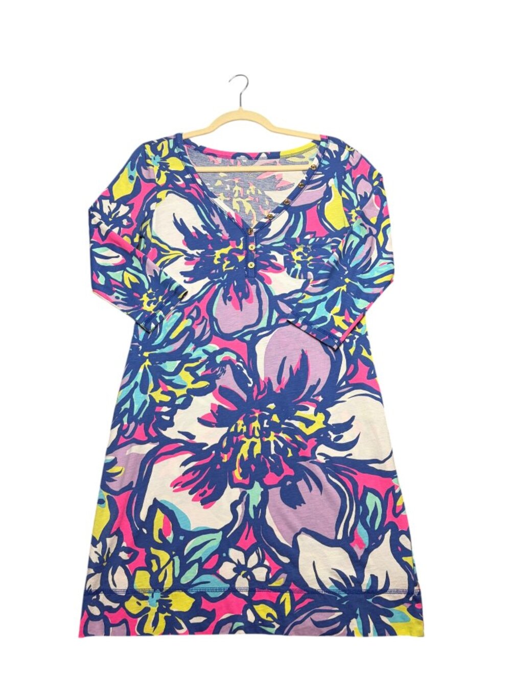 Lilly Pulitzer Size S Palmetto T-Shirt Dress Catwalkin Pink Floral Print Henely
